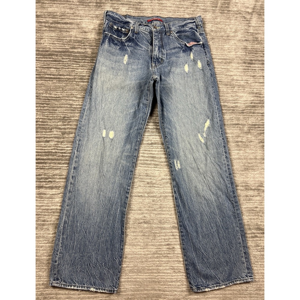 Unionbay Jeans Mens 34x32 Blue Denim Y2K Hong Kong Distressed Straight Leg